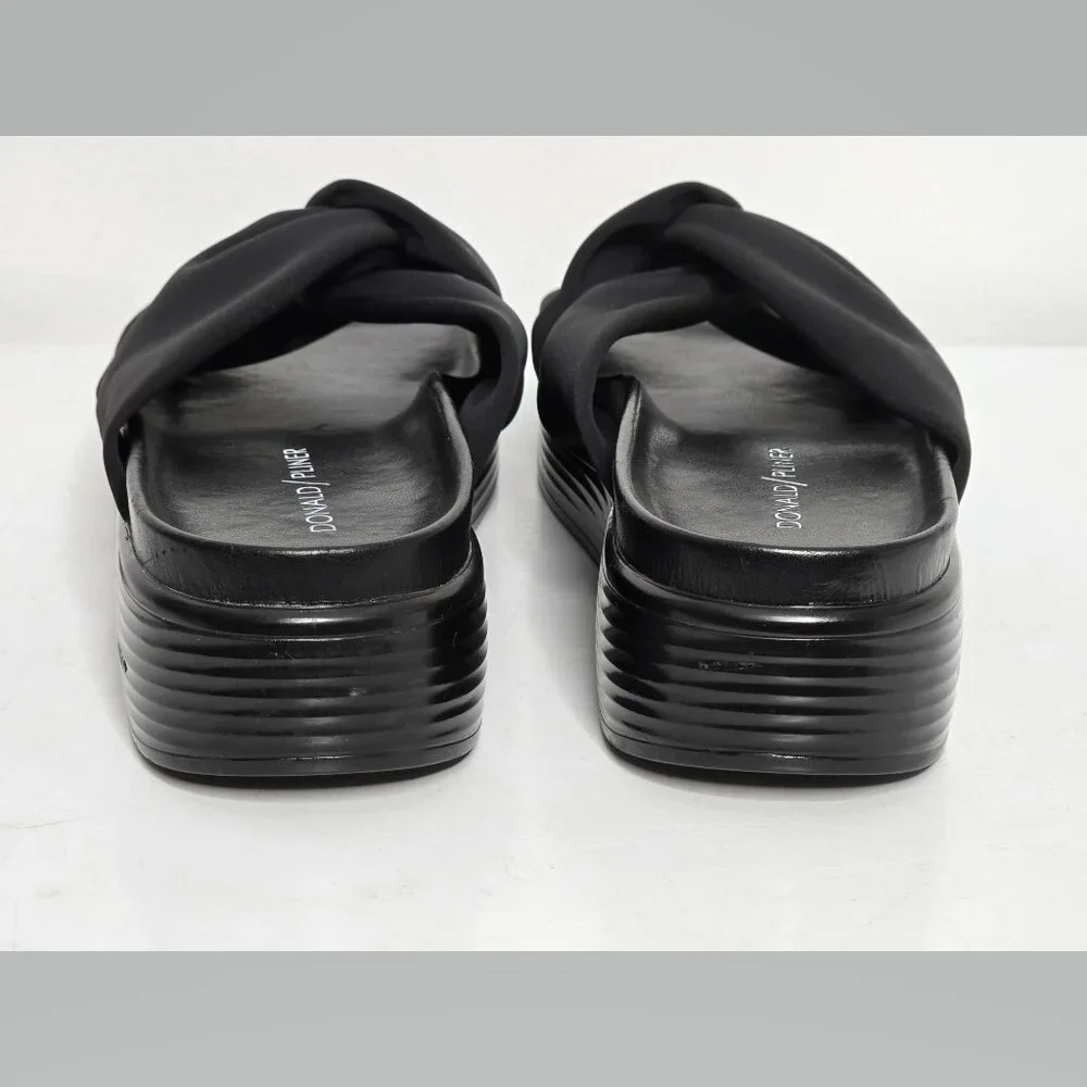 Donald Pliner Women Sandals 7.5‎ Folley Black Platform Wedge Criss Cross Slip On